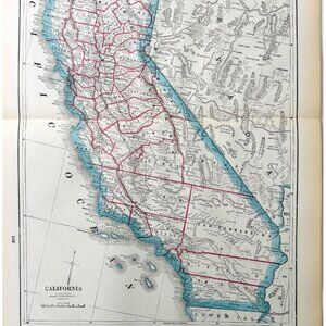 1895 California State Map Victorian Geography Sierra Nevada Relief DWYY10D